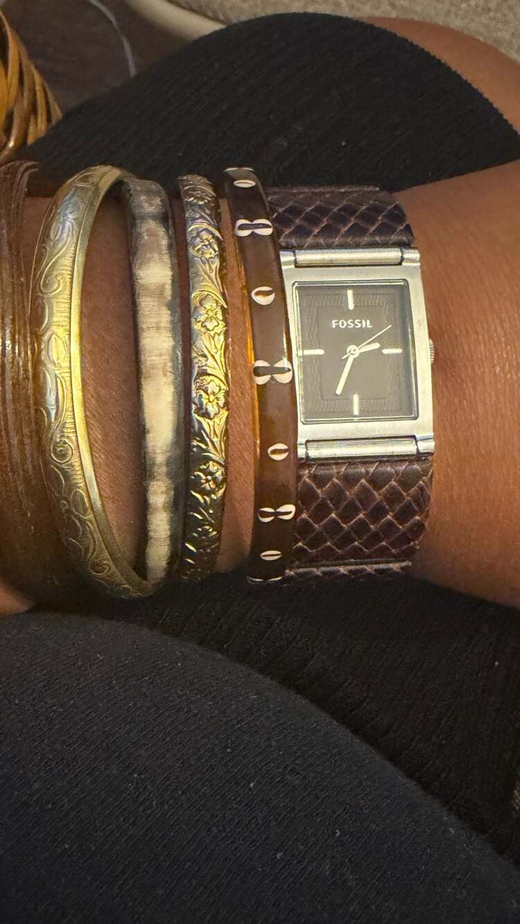 Vintage Fossil Stainless Steel Watch with Faux Snake Skin Leather Band